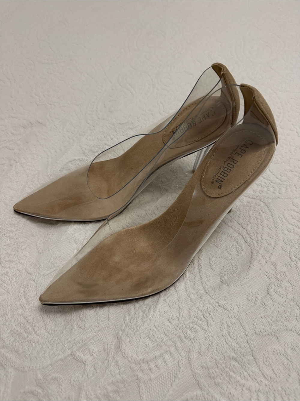 Cape Robbin Nude Pointed Toe Clear Panel Pumps